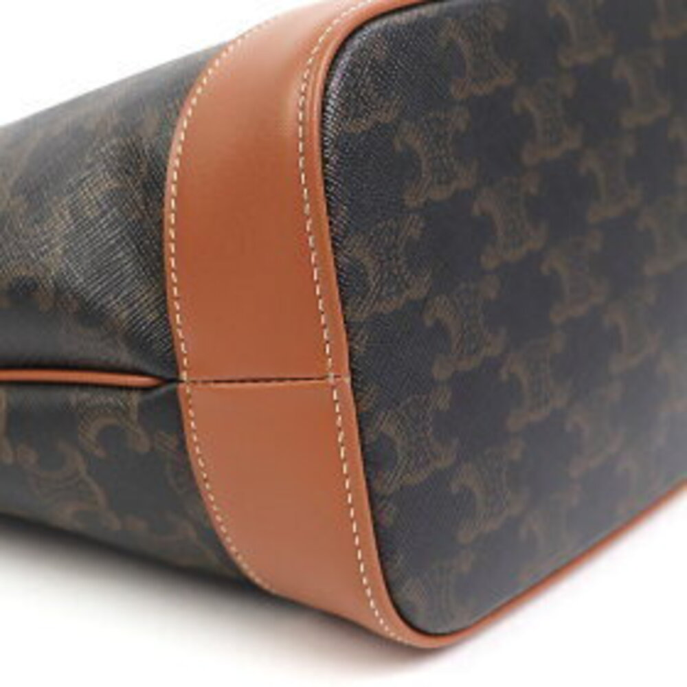 Celine Bucket Bag Tan Triomphe Canvas Calfskin Leather Crossbody Carry Shoulder - Picture 7 of 7